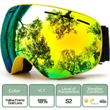 Mirror Double Layered Lens Ski and Snowboard Goggles, with Anti-fog UV400 Protection for Men Women Youth