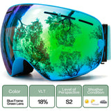 Mirror Double Layered Lens Ski and Snowboard Goggles, with Anti-fog UV400 Protection for Men Women Youth
